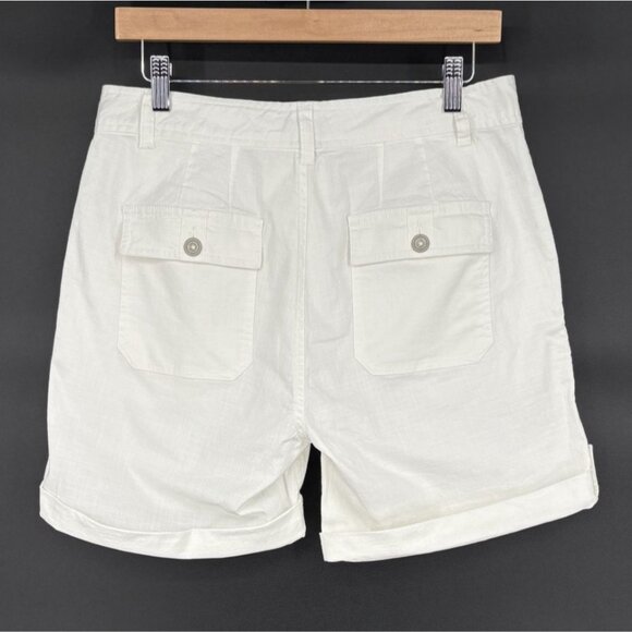 Sundance Women's Button Fly Roll Tab Shorts 8 White Summer Coastal Boho Nautical - Picture 2 of 11